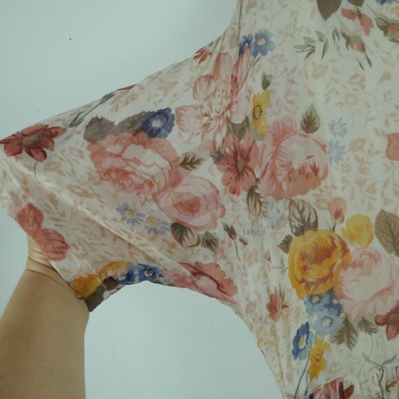 Vintage Medium Dress 90s Sheer Floral Pastel Cottagecore Boho Midi Eyelet Dainty - Picture 4 of 10